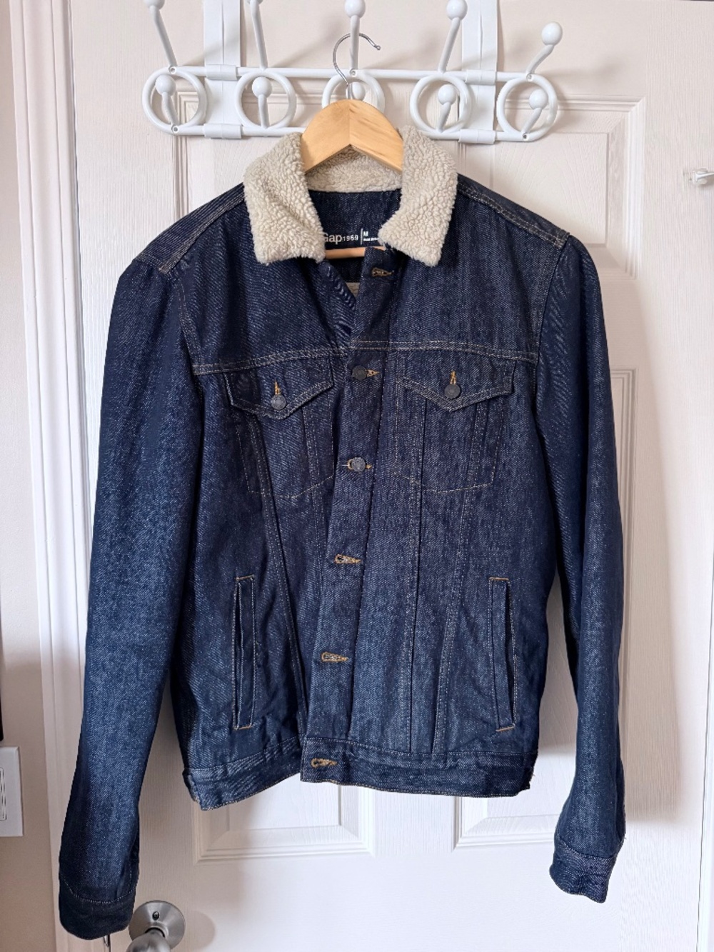 GAP Navy Denim Jacket with Cream Sherpa Collar